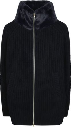 Herno Textured Faux Fur Collar Zip-Up Jacket