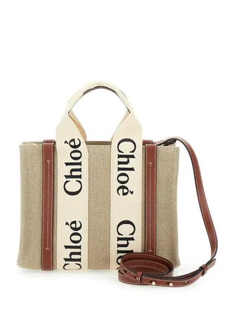 Chlo&eacute; Womens Tote Bag Woody Beige Linen Shoulder