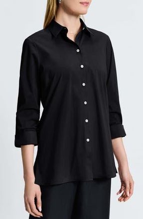 Foxcroft Evelyn Three-Quarter Sleeve Button-Up Shirt in Black at Nordstrom Rack, Size X-Small