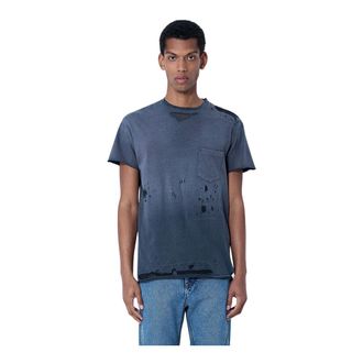 Gallery Dept. T-Shirts, male, Gray, Size: 2XL Distressed Cotton Jersey T-Shirt