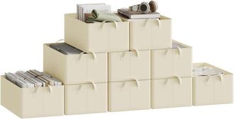 Woltu Woltu 10 Cajas De Tela Apilables De 50 Litros, Color Crema