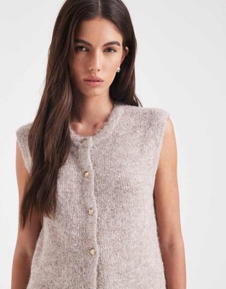 Object Smanicato in maglia color hummus m&eacute;lange con bottoni dorati sul davanti in coordinato-Neutro