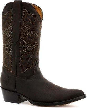 Grinders Womens Dallas Brown Real Leather Cowboy Mid-Calf Boot Slip on Pointed Boots New Western Fashion Stylish Hand Crafted Shoes (5 UK / 38 EU)