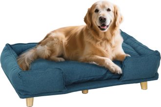 OEM Cama Elevada Para Perros Con Patas De Madera Y Coj&iacute;n Lavables Cama Para Mascotas Carga 30 Kg 96x66x24 Cm Azul
