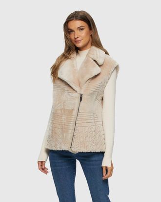 Gorski SHEARLING LAMB ZIP VEST WITH GROOVED PATTERN