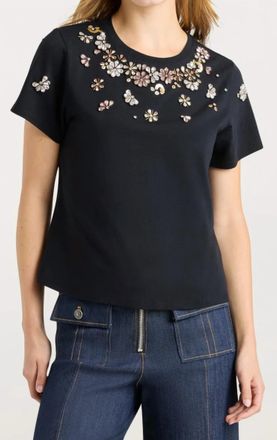 Cinq &agrave; Sept Tumbling Flowers Shrunken Tee In Black