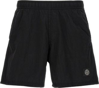 Stone Island Black Swim Shorts With Elastic Waistband