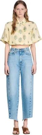 Sandro Paisley print crop top in Light Yellow at Nordstrom, Size X-Small