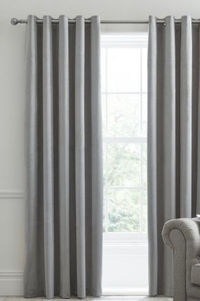 Laurence Llewelyn-Bowen Montrose Velvet Blackout-Coated Pair of Eyelet Curtains in Silver | Size: 229 cm width x 229 cm drop