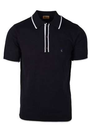 Gabicci Vintage 1973 Mens Lineker Knitted Polo Shirt Navy Cotton - Size Medium