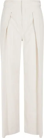 Ermanno Scervino Cream All-Over Rhinestones Darts Cotton-Blend Wide-Leg Pants