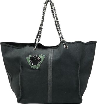 Chanel Camellia Black Green Grained Calfskin Tote Bag (Pre-Owned)