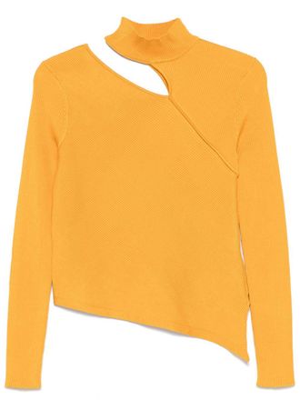 DKNY cut-out ribbed sweater - women - Nylon/Rayon - L - Yellow