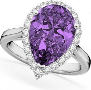 Allurez Pear Cut Halo Amethyst & Diamond Engagement Ring 14K White Gold 5.44ct