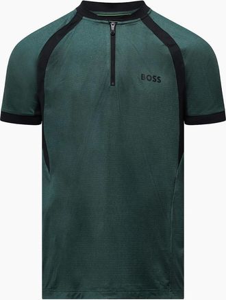 HUGO BOSS Mens Zip-Neck Mesh Polo Shirt - Green - Size: 36