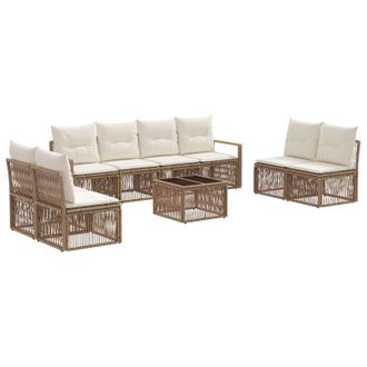 vidaXL Conjunto De Sof&aacute;s De Jard&iacute;n 9 Pcs Beige Rat&aacute;n Sint&eacute;tico Vidaxl