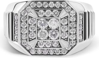 House of Brilliance Mens 10K White Gold 1.00 Cttw Diamond Octagonal Signet Style Band Ring