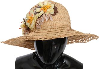 Dolce & Gabbana Dames Beige Breedgerande Gebloemde Emmerhoed Capello