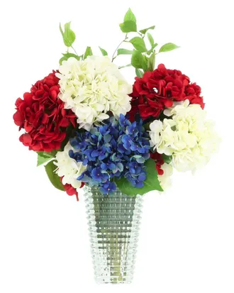 Creative Displays Inc. Handmade Faux Red, White & Blue Hydrangea Arrangement In Glass Vase