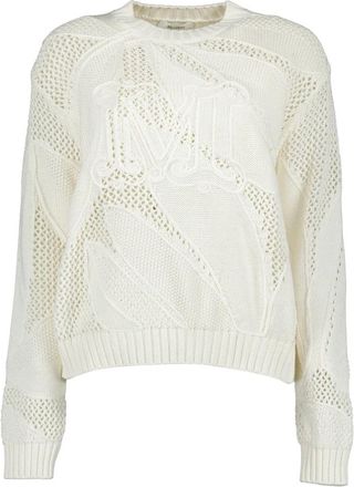 Max Mara Ronde hals knitwear - Dames - Ronde hals truien - Wit - S - Katoen - Truien & Vesten