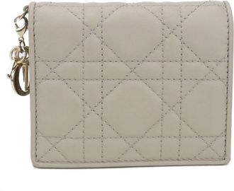 Dior Lady Dior Beige Leather Wallet (Bi-Fold) (Pre-Owned)