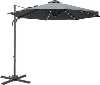 OUTSUNNY 3(m) Cantilever Parasol Patio Umbrella w/ Crank Solar Lights Dark Grey | TJ Hughes