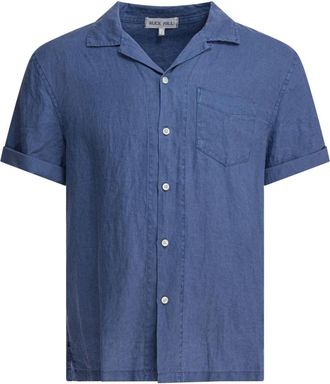 Alex Mill Camp Shirt - Heren - Korte mouwen Overhemden - Blauw - M - Linnen - Overhemden