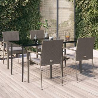 vidaXL Vidaxl - Set Comedor Jard&iacute;n 5 Pzas Y Cojines Rat&aacute;n Sint&eacute;tico Negro Gris