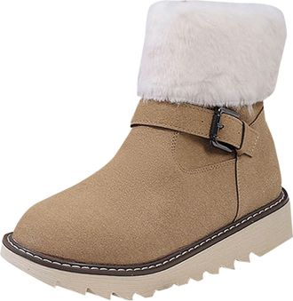 Generic Winter Boots Women Faux Fur Lining Walking Booties Casual Stylish Buckle Side Zipper Thick Sole Warm Comfortable Snow Boots Cosy Ankle Booties