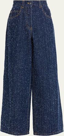 Ronny Kobo Solene Wide-Leg Textured Denim Jeans