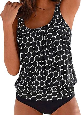 Generic Ladies Tankini Swimwear Sets Printed Tummy Control Swimwear for Women UK Plus Size Tankini Top with Boyshorts Summer Beach Vacation Bathing Suit 2 Pie