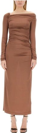 Helmut Lang Off-Shoulder Gedrapeerde Maxi Jurk - Dames - Maxi kleedjes - Bruin - S - Kleedjes
