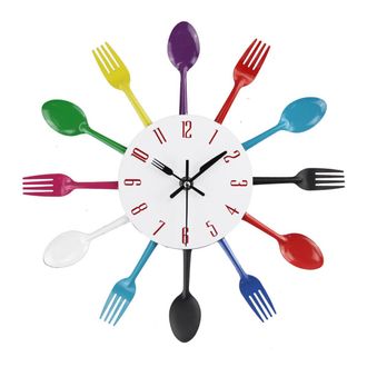 OEM Reloj De Pared - Reloj Anal&oacute;gico De Cocina Con Manecillas En Forma De Utensilios - Construcci&oacute;n Met&aacute;lica - Uso Interior Y Exterior - Unidad
