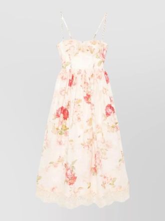 Zimmermann linen midi dress chain straps flowers lace
