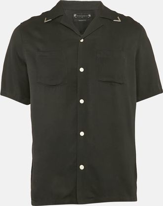 AllSaints Black Gabardine Relaxed Fit Button Front Shirt