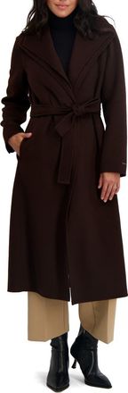 Elie Tahari Elliot Tie Waist Wool Blend Coat in Chocolate at Nordstrom Rack, Size X-Small