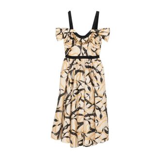 Elisabetta Franchi Ruched Midi-jurk met lange mouwen - Dames - Casual kleedjes - Beige - L - Kleedjes