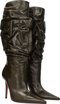 Amina Muaddi Womens Green Leather High Heel Boots