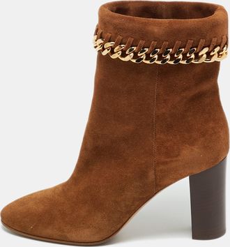 Casadei Brown Suede Chain Embellished Ankle Boots