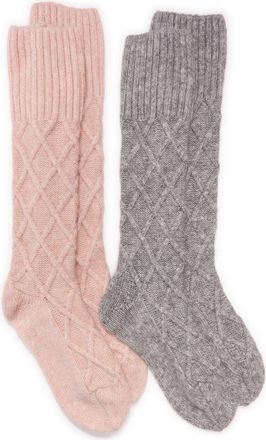 Muk Luks Lounge Lattice Crew Socks in Pink-Grey at Nordstrom