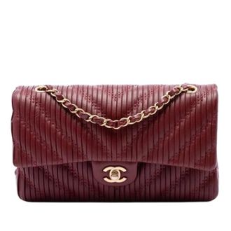 Chanel Pre-owned Quilted Pleated Double Flap Shoulder Bag - Dames - Pre-owned - Rood - Maat: ONE Size Leer