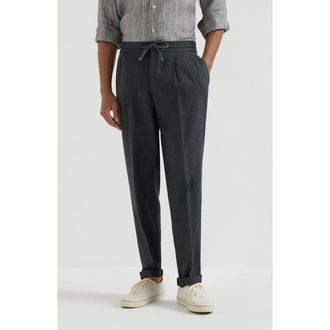 Brunello Cucinelli Trousers with drawstring and double pleats in Anthracite at Nordstrom, Size 58 It