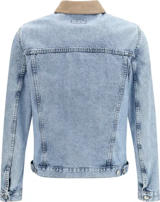 Brunello Cucinelli Mens Denim Jacket With Suede Collar Light Cotton