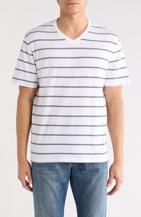 AG - Adriano Goldschmied Bryce Stripe V-Neck T-Shirt in True White/true Black at Nordstrom Rack, Size Xx-Large