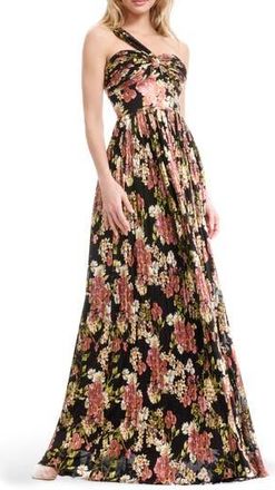 Dress The Population Idalia Asymmetric Floral Print Pleated Dress in Black Multi at Nordstrom Rack, Size Xx-Small