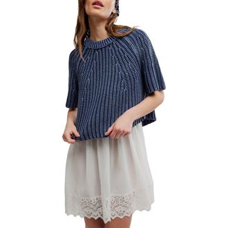 Free People Amy Short Sleeve Cotton Sweater in Navy Academy at Nordstrom, Size X-Large
