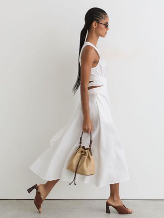 Reiss Petite Linen-cotton Cut-out Midi Dress, 10