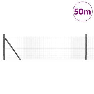 Berkfield Home Modern Welded Wire Fence with 13 Flanged Posts Grey 0.4x50 m Steel