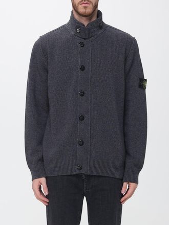 Stone Island Virgin Wool Blend High Neck Cardigan with Logo Patch