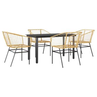Berkfield Home 5 Piece Garden Dining Set Brown Poly Rattan Glass